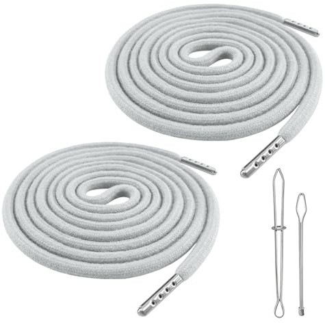 Lot de 2 cordons pour sweatshirts et pantalons de survêtement - 160 cm - Cordon de serrage en coton gris avec extrémités métalliques - Avec aiguille et cordon de serrage - Bande pour sweat à capuche