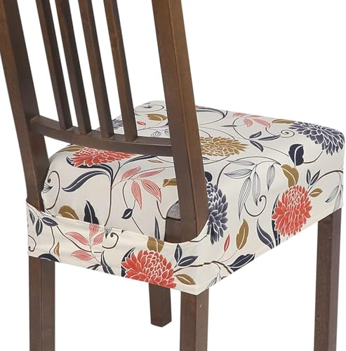 Dioxide Fundas Sillas de Comedor Estampado Diseño,Fundas Sillas Ajustables Doble Correa Elástica,Cojines para Sillas de Comedor Jacquard para Silla Amovibles Universal para Cocina(Blanco Estampado)