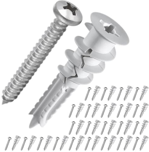 Ciieeo 50 ensembles Kit de Chevilles pour Plaques de Plâtre avec Vis Auto-perceuses Chevilles Nylon Auto-foreuses pour Fixation Murale Stable pour Supports Tv et Charges Moyennes
