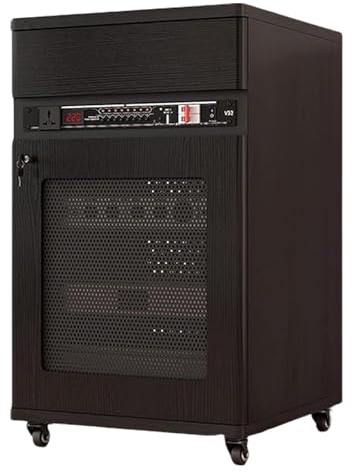 Ukkajovlex HiFi-Rack-AV-Regal, Multifunktionaler Mehrschichtiger HiFi-Schrank,Mit Schublade 12U/16U/20U - Holzmedienschrank, Verstellbare Regale & Lüftung, Für Verstärker/DVD-Player(Black,20u)
