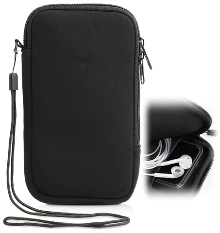 Phone Sock, Neoprene Phone Pouch, Mobile Phone Sleeve Case with Zipper, Lanyard and Mesh Pocket, Water Resistant Phone Pouch Case for Smartphones, for Travel, Walking and Daily Carry (Black)
