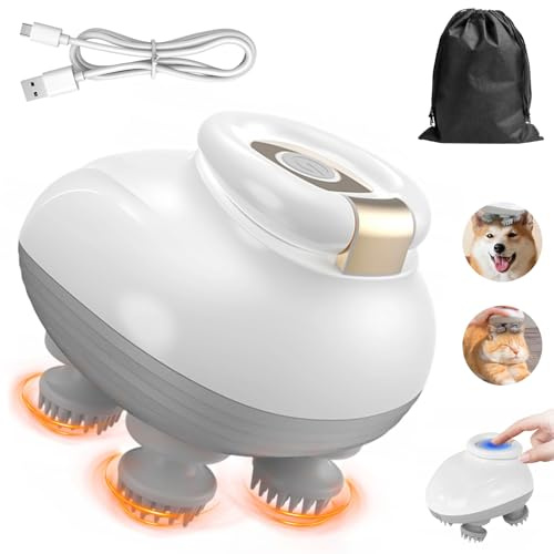 Kopfmassagegerät Elektrisch - IPX7 Wasserdicht Kopfhaut-Massagegerät, USB Kabelloses Aufhängbar Handmassagegerät mit 4 Massageköpfen und 3 Massagemodi Mit Aufbewahrungsbeutel, Auch für Katzen Hunde