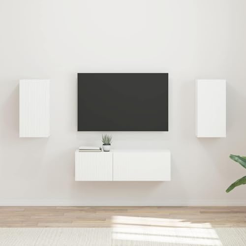 QJBSAVVA Meuble TV - Blanc - 60 x 31 x 29,5 cm - LED - Commode avec espace de rangement - Design moderne - Ensemble robuste en bois pour salon, chambre à coucher, couloir