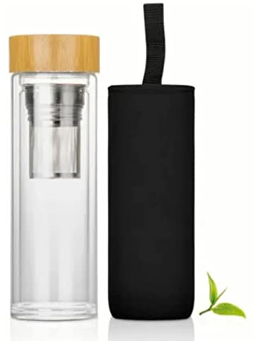 Tea Flask Tea Infuser Bottle,Double Wall glass Portable Travel Mug, Tea Tumbler Water Bottle,400ml Tea Infuser Bottle Double Wall High Borosilicate Glass Insulated Glass Tea Bottle