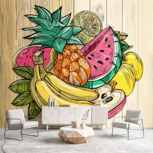 Fotomural Frutas Tono Amarillo madera, Papel Pintado Panorámico para Pared Interior, Mural Decorativo para Hogar Habitación Salón y Estudio, Medida 200 x 140 cm