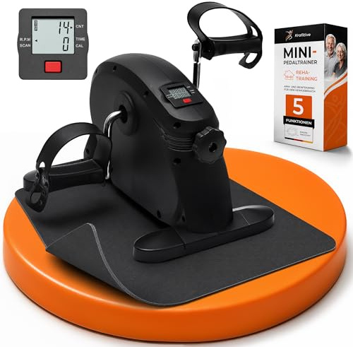 Krafitive® Pedaltrainer & Mini Heimtrainer, Arme & Beine, für Senioren | Sitztraining unterm Schreibtisch, gelenkschonend, stufenlos verstellbar, LCD-Display, TPR-Pedale, inkl. Antirutschmatte