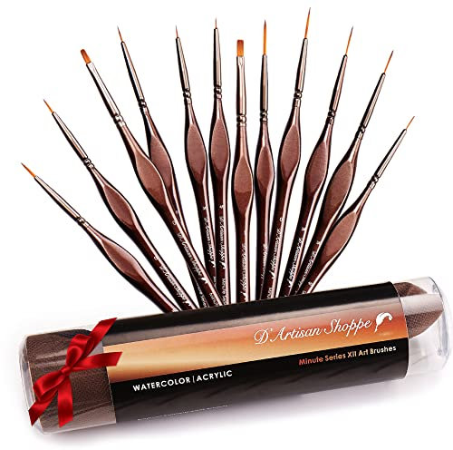 Miniature Paint Brushes Art. Minute Series XII 12pc Fine Detail Paint Brush Set for Model Miniature Painting Kit. Fine Point Small Artist Brushes for Acrylic Painting Oil Watercolor Warhammer 40K
