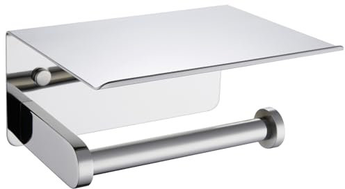 APLusee Porte-Papier Toilette avec étagère pour téléphone - Chrome Poli - Acier Inoxydable SUS 304 - Accessoires de Salle de Bain - Distributeur de Rouleaux de Papier Toilette Mural