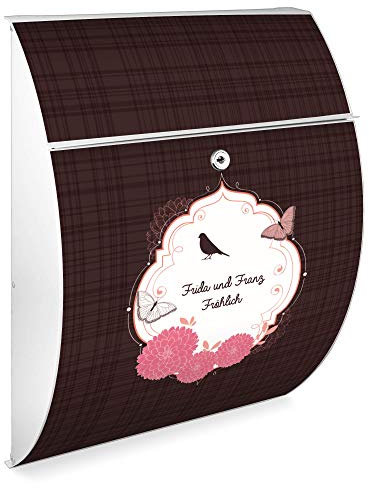 Burg Wächter Design Briefkasten | Modell Riviera 46x33,5x13cm groß | verzinkter Stahl Weiß | Postkasten Öffnungsstopp, großer A4 Einwurf, Zylinderschloss, 2 Schlüssel | Motiv WT Ornament Dahlien