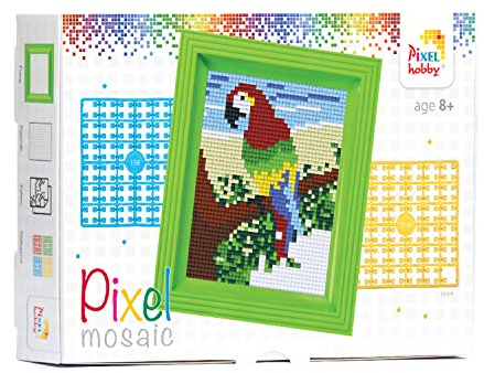 Pracht Creatives Hobby Pixel P31251 Mosaik Geschenkverpackung Papagei, Pixelbild mit Rahmen, kinderleichtes Stecksystem, ohne Bügeln und Kleben, Steinchen aus Biokunststoff
