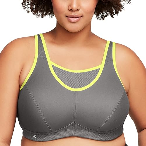 Große Größen Plusgröße Bustier Sport-BH mit bestem Halt ohne Bügel Nr. 1066, Grau/Gelb, 90G