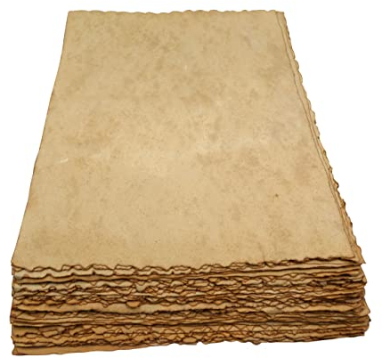 Vintage Antikpapier - echtes handgearbeitetes Bütten mit echtem ausgefranstem Antikrand, teegefärbt (durchgefärbt - nicht gedruckt) +/- US-Letterformat (ca.A4) 25 Bogen