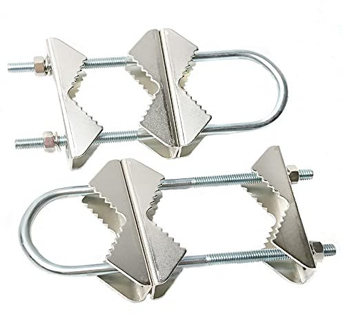 UngSung Double Aerial Antenna Mast Clamp Kit Anti-Rust Steel V Jaw Block with U Bolts for TV CB Ham Satellite Antenna Mount Bracket (2 Set)