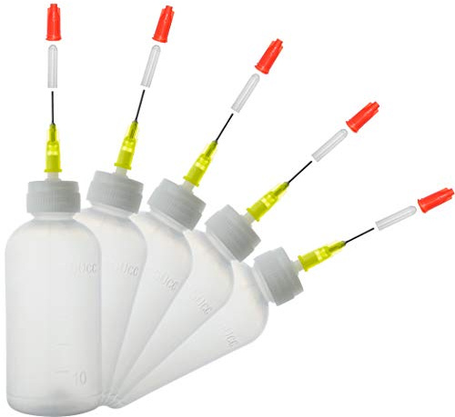Flaconi con ago 50ml, Bottiglia applicatore con aghi di precisione, 5 pezzi | per artigianato fai da te l'henne decorazione di torte riempitivo colla