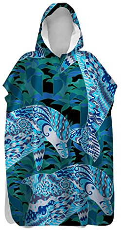 Serviette Poncho Adulte, Treer Séchage Rapide Poncho à Capuche Plage Poncho de Bain Surf Peignoir Piscine Robe de Bain pour Homme et Femme Serviette à Changement (80x145cm,Dauphin)