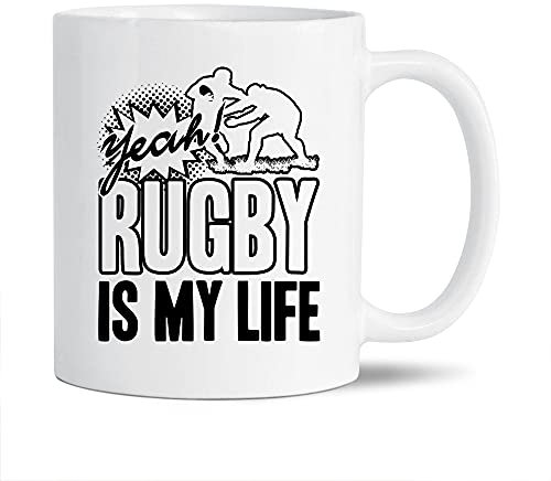Tolle Rugby-Tasse, dekorative Tasse, Rugby is My Life Pottery, einzigartige Rugby-Kaffeetasse, weiße Keramik-Teetasse, Rugby-Tasse, 325 ml