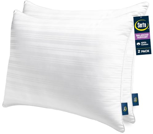 SERTA Down Illusion Soft Hypoallergenic Medium Firm Bed Pillows for Sleeping (2 Pack), Jumbo, White 2 Piece
