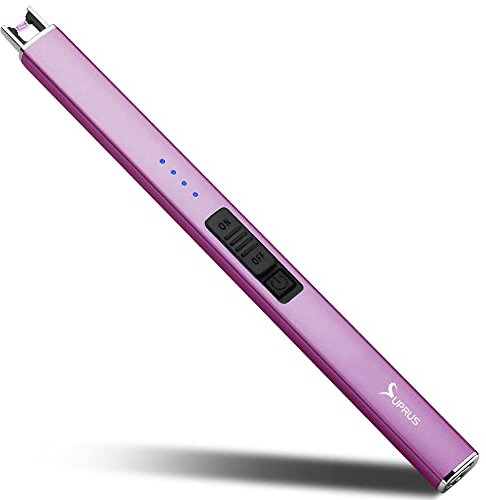 SUPRUS Electric Lighter Arc Windproof Flameless USB Rechargeable Lighter with Safety Lock for Candle BBQ Camping (Purple)