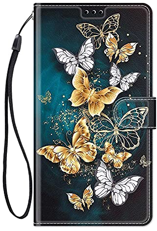 ChoosEU Handyhülle für Huawei P30 Lite Leder Hülle, Muster Handytasche Flip Case Schutzhülle Silikon Bumper Motive Klapphülle, Stoßfeste Klappbar Lederhülle Cover - Gold Schmetterling