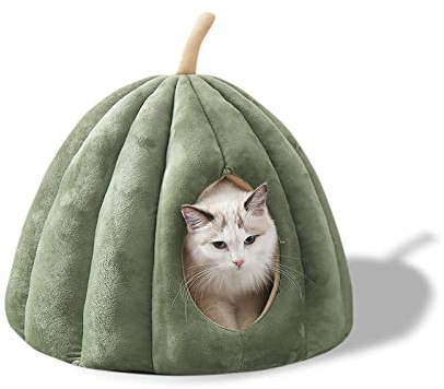Galatée Haustierhöhlenbett, Katzennest Mit Abnehmbarem, Waschbarem Innenkissen, Weiches Bett Für Kätzchen Und Kleine Haustiere, Superweiches Und Gemütliches Plüschkatzen-Iglu-Höhlenbett(L, Grün