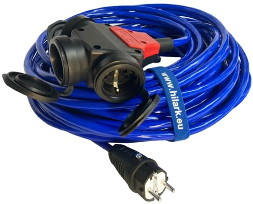 Hilark Cable Tech alargador H07BQ-F 3g2,5 mm (3x2,5 mm), 3 Tomas Shuko con Tapa, Color Naranja (5 Metro, Azul)