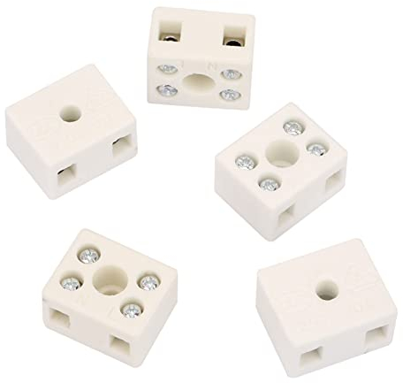 Morsettiere in Ceramica Porcellana, Resistente ad alta Temperatura Morsetti Isolamento Morsetto Cavo Elettrico Morsettiera Elettrica 2 Posizioni Connettori Cablaggio a Fori Connettore Filo 5 Pezzi