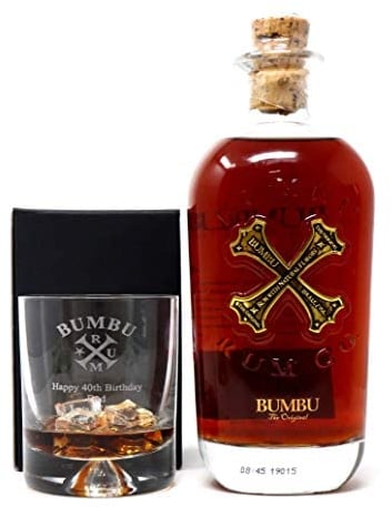 Personalised Engraved Dimple Glass Tumbler & 70cl Bottle of Rum - Bumbu Design (Bumbu Spiced Rum)