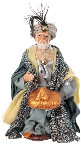 Holyart Heiliger König kniend in weissem bekleidet aus Terrakotta 15 cm neapolitanische Krippenfigur