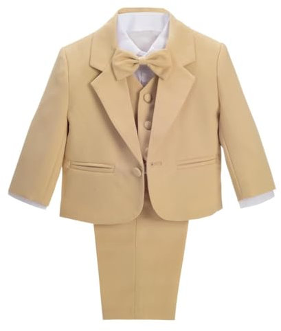 Lito Angels Kleinkind Anzug Jungen Hochzeit, 5 Teiliges Set (Sakko, Weste, Hemd, Hose & Krawatte), Khaki, Größe 3-4 Jahre 104 (Tag-Nummer 04)