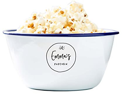 Personalised Star Enamel Popcorn Bowl/Personalised Birthday Gift/Popcorn Sharing Bowl (Large Bowl, Blue Rim)