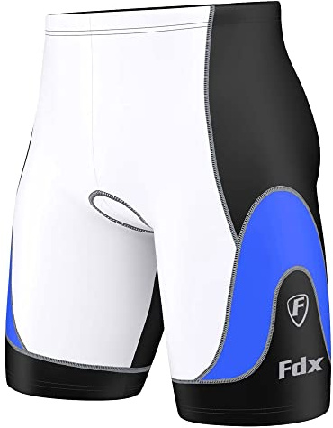 FDX Men's Cycling Shorts 3D Padded Lightweight MTB Undershorts - Breathable, Quick Dry, Anti Slip Cycle Underwear for Biking (White/Blue, Medium)