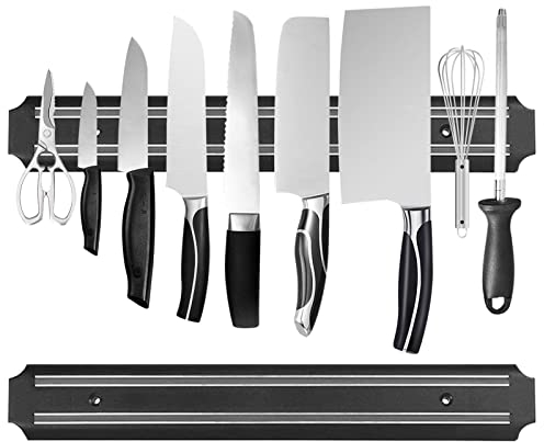 Lot de 2 bandes magnétiques pour couteaux (38,1 cm x 2) - Support magnétique pour couteaux, porte-couteaux, porte-ustensiles de cuisine, porte-outils, support magnétique multifonction