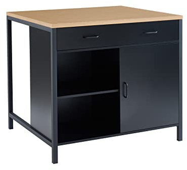 BAÏTA Ilot Central Jengibre Negro y Efecto Roble, 100 cm