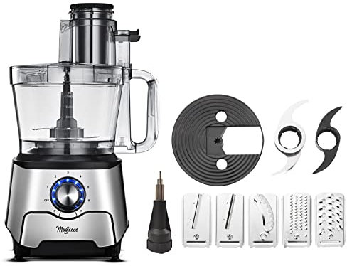 Magiccos - Procesadores de alimentos con cajones de almacenamiento de 14 tazas, gran canal de alimentación, cajón de almacenamiento incorporado, rejilla de queso, picar carne, triturar y rebanar,