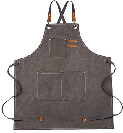 Kochschürze Grillschürze Für Männer und Frauen,Küchenschürze für Herren Verlängert Canvas Wasserdicht Arbeitsschürze, Kreuz-Rücken Design, Schürze Damen extra lang