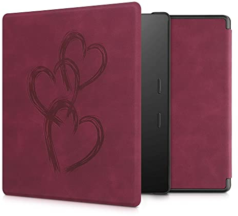 kwmobile Hülle kompatibel mit Amazon Kindle Oasis 10. Generation Hülle - Kunstleder Cover - Pinsel Herzen Dunkelrot