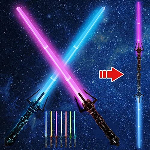Laserschwert Kinder,Star Wars Lichtschwert,2 PCS Laserschwert Duell Lichtschwert,Laserschwert Kinder mit 7 Farben und Soundeffekten,für Halloween Verkleidung,Partygeschenke