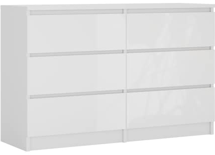 3E 3xE living.com Kommode mit 6 Schubladen 120 cm, Farbe: Weiss Matt/Weiss Glanz, H: 79 cm, B: 120 cm, T: 39 cm