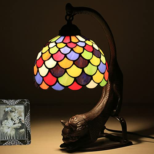 Niedliche Katze Licht Lampe für Schlafzimmer Nachttisch, Kitty Lampe Nachtlicht Geburtstagsgeschenke für Kinder Baby, Tiffany Stil Glasmalerei Akzent Tisch Lampe Tier Tierliebhaber, 8 * 16in,29