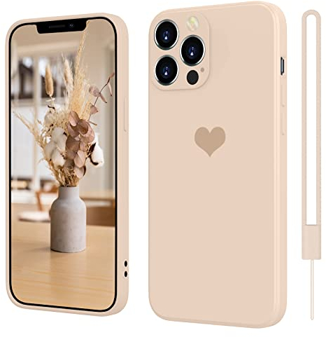 SupVict iPhone 12 Pro Max Hülle Silikon Case mit Herz, Hanyhülle iPhone 12 Pro Max Ultra Dünn mit Microfiber, Kratzfeste Rundumschutz Case Stoßfest Slim Schutz Hülle für iPhone 12 Pro Max 6.7'' Khaki