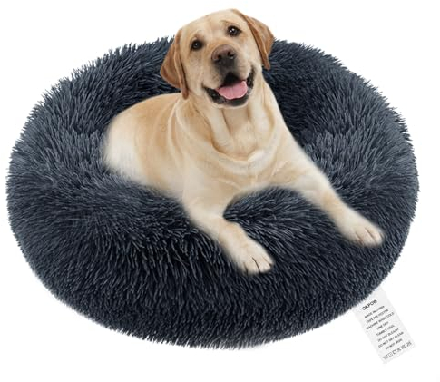 OKPOW Donut Hundebett Fuer Grosse Hunde - Flauschig Welpenbett Rund Kuscheliges - Anti Angst Katzenbett Comfy - Plüsch Haustierbett Waschbar