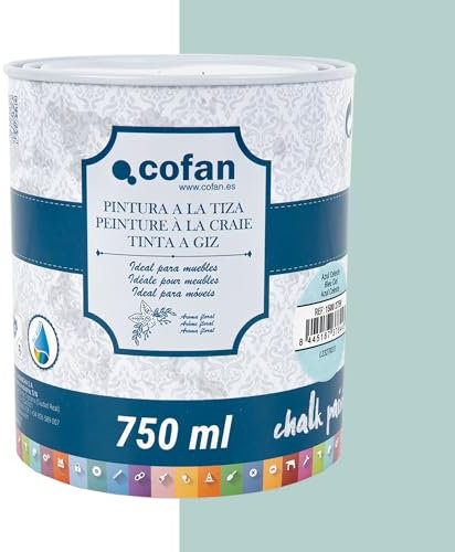 Cofan Pintura a la tiza chalk paint | Adecuada para restauración y decoración de muebles | 750 ml (AZUL CELESTE)