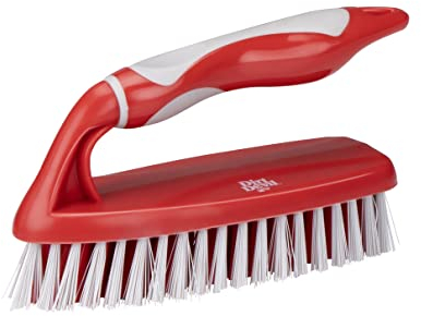 Dirt Devil Reinigungsset 6-teilig – Spülbürste/Handschrubber/weicher Besen mit Stiel/Kehrschaufel und Schaufel – Rot/Grau