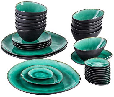 Set di stoviglie Set da tavola in ceramica vintage da 33 pezzi in ceramica con 12 piatti da immersione e scodella, 3 piatti da dessert, 6 piatti da dessert