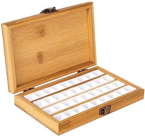 HINZIC Bamboo Watercolor Paint Palette 36 Empty Half Pans Wooden Travel Box Case for Acrylic Gouache Painting Amateur Hobbyists Painting Artists Lovers Homecoming