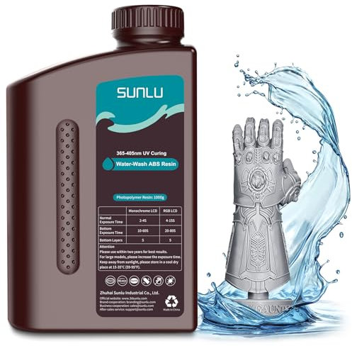 SUNLU Wasser-Waschen ABS 3D Drucker Harz, Kombiniert Eigenschaften von ABS Harz mit Wasser Abwaschbar Harz, Bessere Festigkeit 3D Druck UV Harze für LCD DLP SLA 3D Druckers, Höhere Präzision,1KG Grau