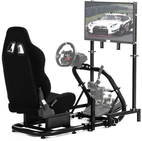 Dardoo G920 Racing Sim Cockpit with Monitor Stand and Seat Compatible with Logitech G29 G920 G923/Thrustmaster T248 T300/Fanatec GSL DD