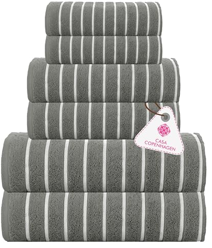 Casa Copenhagen Ecstatic 6-teiliges Handtuch-Set, Kieferngrau, 600 g/m², 2 Badetücher, 2 Handtücher, 2 Waschlappen aus weicher ägyptischer Baumwolle für Badezimmer, Küche und Dusche