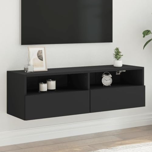Tidyard Wall TV Units Wall-mounted TV Cabinets Wooden Floating TV Stand Sideboard Multimedia Entertainment Living Room Furniture Storage Unit Black 100x30x30 cm Engineered Wood Type1 TV Cabinet