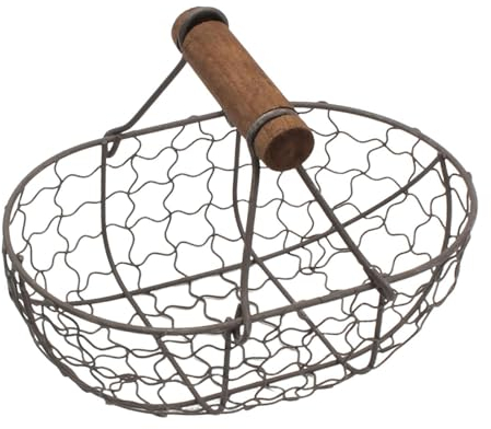 Metalldraht Eierkorb, Drahtkorb Pulverbeschichtet Mit Holzgriff, Vintage-Stil Eiersammelkorb Draht- -Aufbewahrungskorb Gemüsebehälter Zum Tragen Sammeln Von Hühnereiern